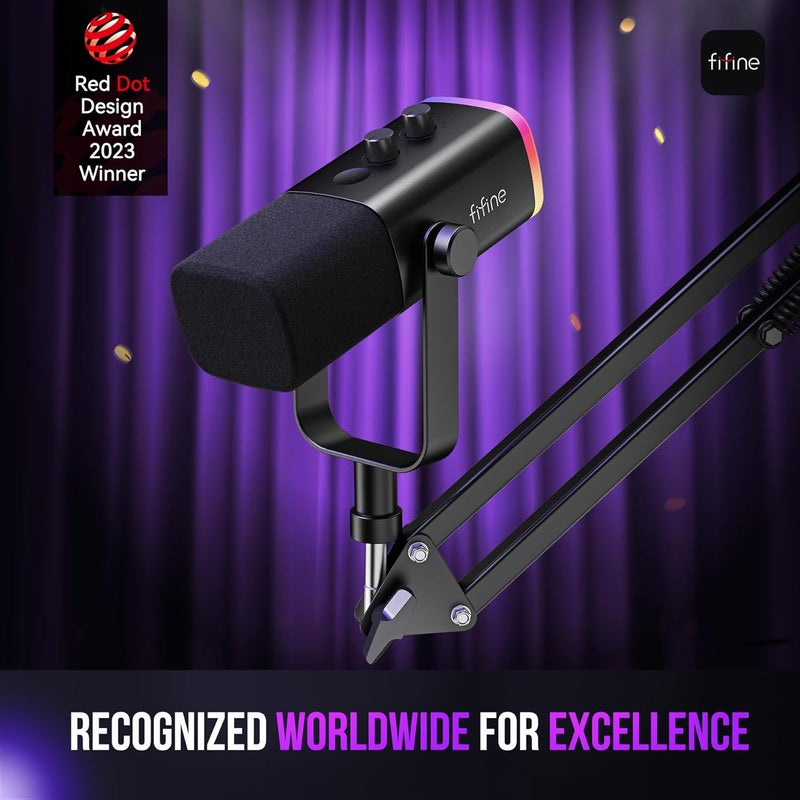 فيفين مجموعة ميكروفون الألعاب XLR/USB، ميكروفون ديناميكي للكمبيوتر للبث والبودكاست، مجموعة ميكروفون RGB للكمبيوتر مع حامل ذراع، زر كتم الصوت، مقبس سماعات الرأس، لتسجيل الصوت والتعليق الصوتي - AmpliGame AM8T - Image 2