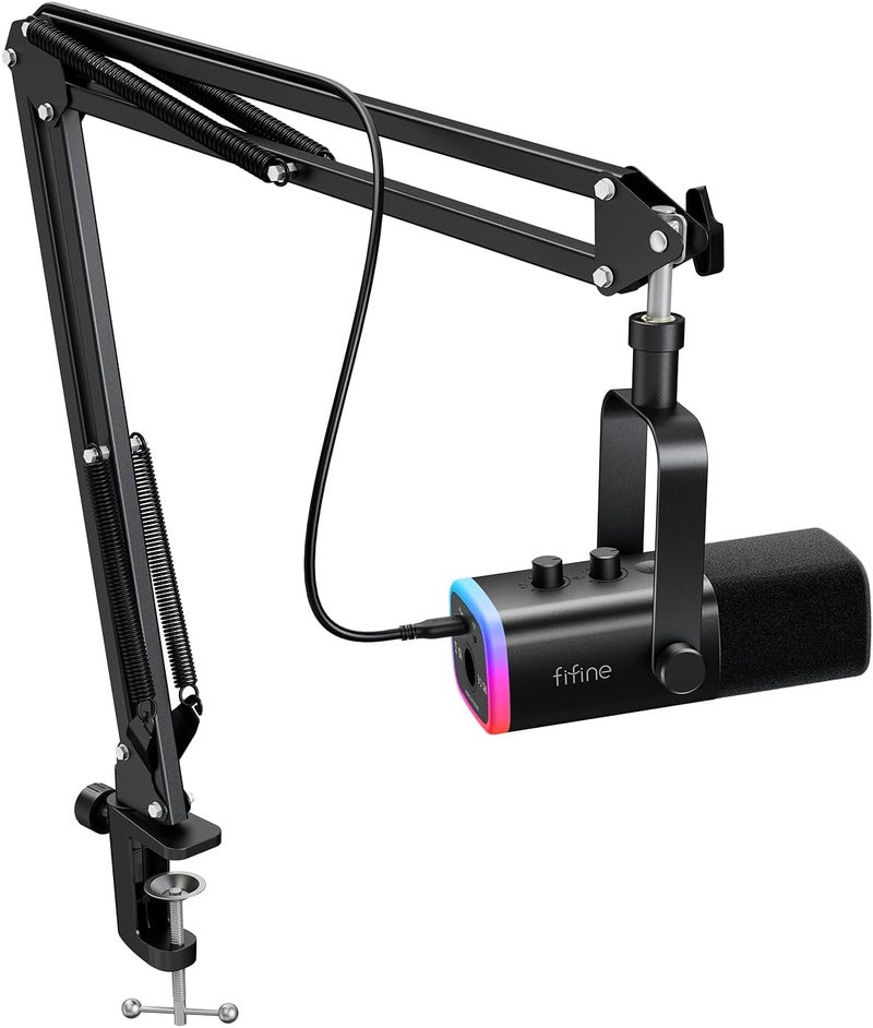 فيفين مجموعة ميكروفون الألعاب XLR/USB، ميكروفون ديناميكي للكمبيوتر للبث والبودكاست، مجموعة ميكروفون RGB للكمبيوتر مع حامل ذراع، زر كتم الصوت، مقبس سماعات الرأس، لتسجيل الصوت والتعليق الصوتي - AmpliGame AM8T - Image 1