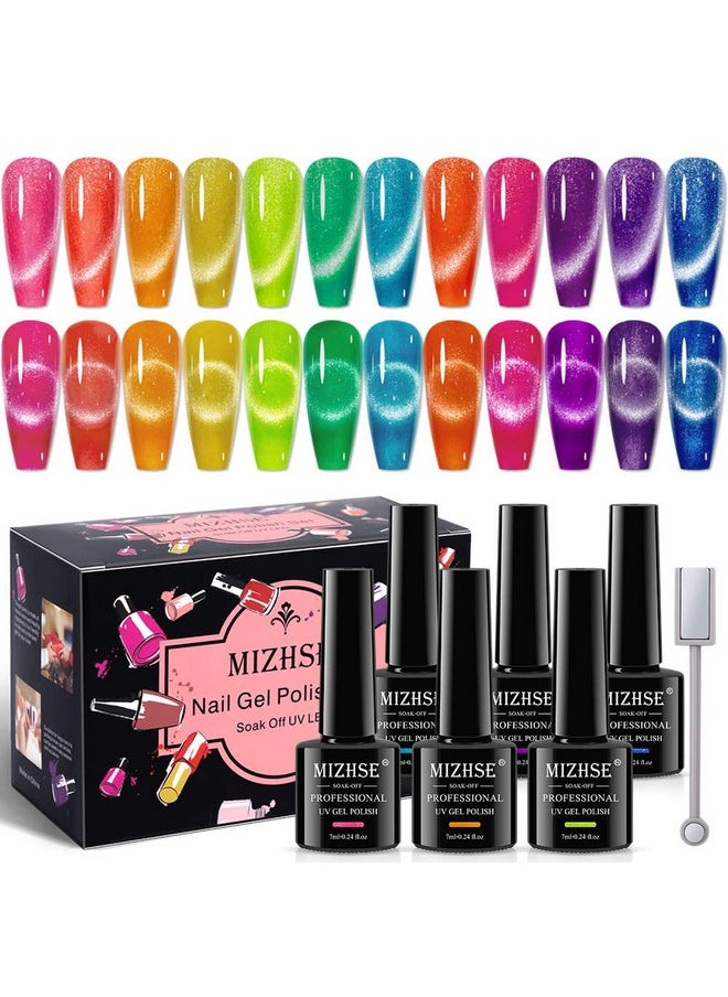 MIZHSE Neon Cat Eye Gel Nail Polish Set 12Pcs Cateye Blue Green Purple Soak Off Gel Polish Magnetic Manicure Kit For Nail Art Salon 7Ml Mother'S Day Gift  - Image 1
