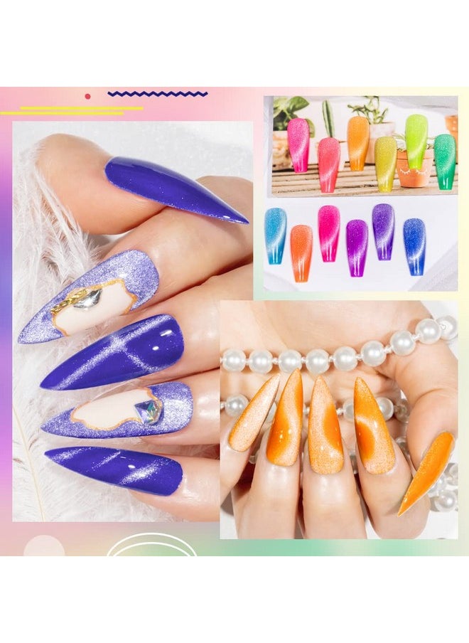 MIZHSE Neon Cat Eye Gel Nail Polish Set 12Pcs Cateye Blue Green Purple Soak Off Gel Polish Magnetic Manicure Kit For Nail Art Salon 7Ml Mother'S Day Gift  - Image 3