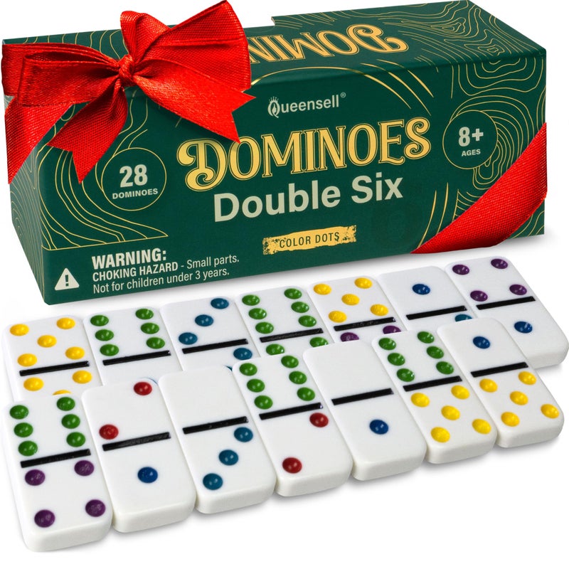 Queensell Dominos Set for Adults and Kids with Colored Dots Double 6 Dominoes Set Classic Board Game for Kids and Adults Double Six Standard Dominos Set with 28 Tiles - Image 3