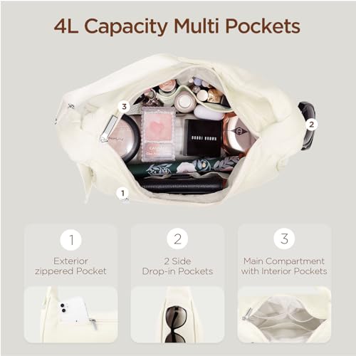 Babysun Mini Shoulder Bag Women Nylon Crescent Bag 4L Underarm Shoulder Purse Women's Shoulder Handbags Small Tote Bag Ivory - Image 3