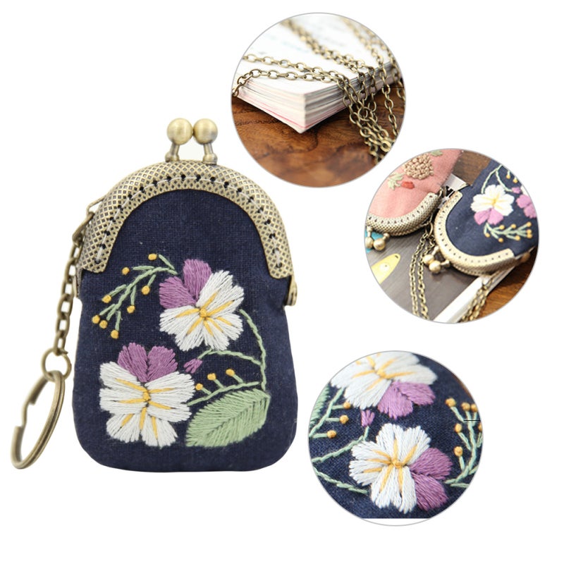 DIY Flower Embroidery Kit: 3D Colorful Pattern Skin-friendly Breathable Fabric - Durable Quality Hardware Key Chain Kit for Handmade Craft Lovers, Friend Gifting - Image 1