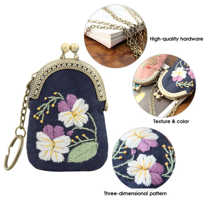 DIY Flower Embroidery Kit: 3D Colorful Pattern Skin-friendly Breathable Fabric - Durable Quality Hardware Key Chain Kit for Handmade Craft Lovers, Friend Gifting - Image 5