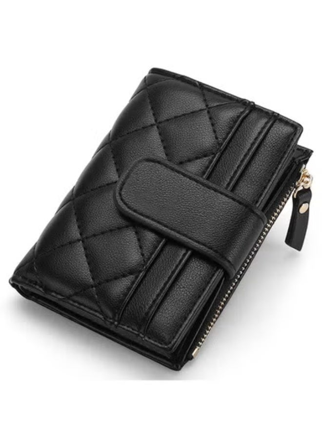 Peachjoy Minimalist Small Zipper Wallets for Women, Slim Bifold PU Leather Credit Card Holder Wallets With ID Window, Ladies Clutch Purses Mini Coin Purse, Black - Image 1
