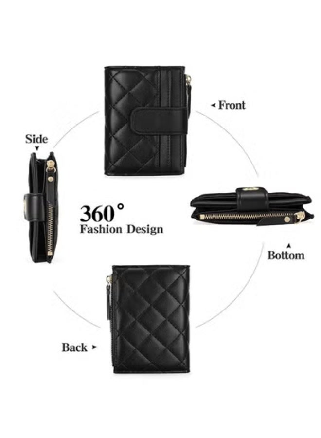 Peachjoy Minimalist Small Zipper Wallets for Women, Slim Bifold PU Leather Credit Card Holder Wallets With ID Window, Ladies Clutch Purses Mini Coin Purse, Black - Image 3