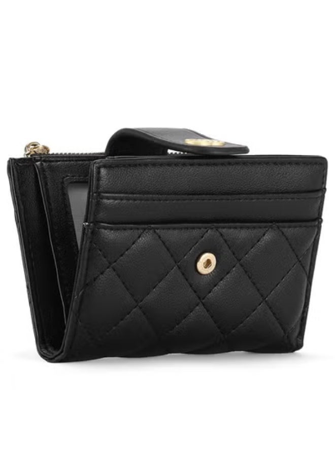 Peachjoy Minimalist Small Zipper Wallets for Women, Slim Bifold PU Leather Credit Card Holder Wallets With ID Window, Ladies Clutch Purses Mini Coin Purse, Black - Image 5