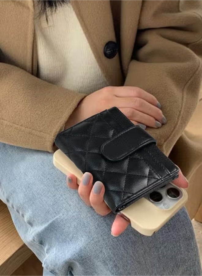 Peachjoy Minimalist Small Zipper Wallets for Women, Slim Bifold PU Leather Credit Card Holder Wallets With ID Window, Ladies Clutch Purses Mini Coin Purse, Black - Image 4