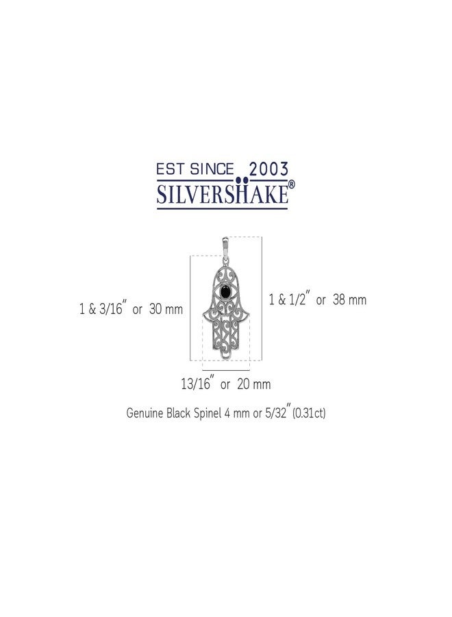 Silvershake Natural Black Spinel 925 Sterling Silver Evil Eye on Hamsa Hand Pendant - Image 3