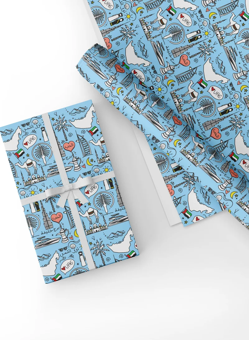 شير ذا لوف  ورق تغليف أزرق بطابع الإمارات العربية المتحدة - ورق تغليف هدايا لأعياد الميلاد، اليوم الوطني، حفلات الزفاف، الذكرى السنوية، حفلات استقبال المولود الجديد، المناسبات المدرسية، الحفلات، الهدايا والتذكارات