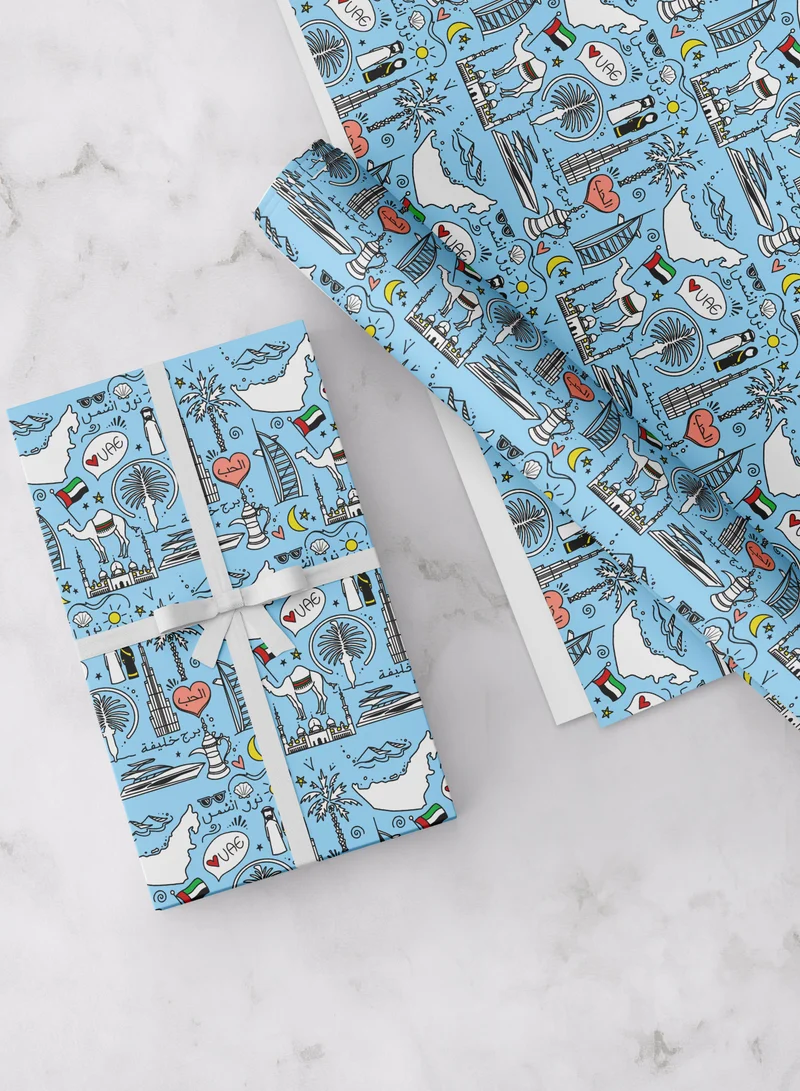 شير ذا لوف  ورق تغليف أزرق بطابع الإمارات العربية المتحدة - ورق تغليف هدايا لأعياد الميلاد، اليوم الوطني، حفلات الزفاف، الذكرى السنوية، حفلات استقبال المولود الجديد، المناسبات المدرسية، الحفلات، الهدايا والتذكارات