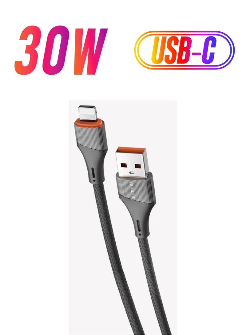 SEEKEN 30W 1M IOS Charging cable Lightning to Type-C - Grey | Fast Charging | Campatible with Iphone | Braided Cable | Premium Design | High-Quality. - Image 1
