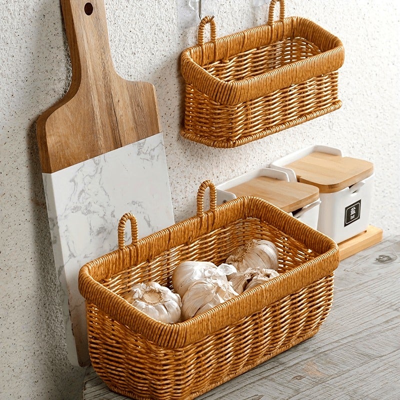 Egg, Ginger, and Garlic Storage Box, Rattan-Look Storage Basket, Garlic Bulb and Fruit Basket, Ke Ginger Wall-Mounted Hanging Basket, Kitchen Green Onion Woven Basket, Non-Food Contact - Image 2