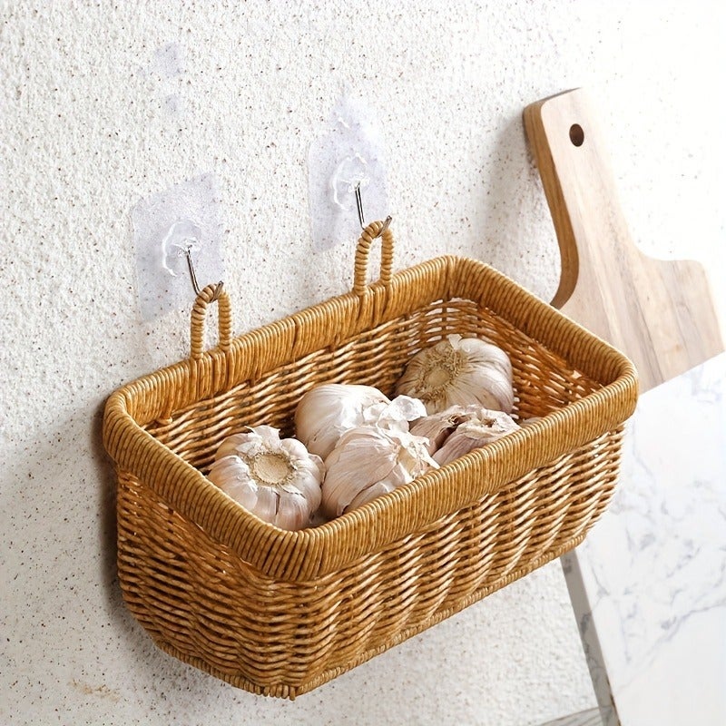 Egg, Ginger, and Garlic Storage Box, Rattan-Look Storage Basket, Garlic Bulb and Fruit Basket, Ke Ginger Wall-Mounted Hanging Basket, Kitchen Green Onion Woven Basket, Non-Food Contact - Image 5