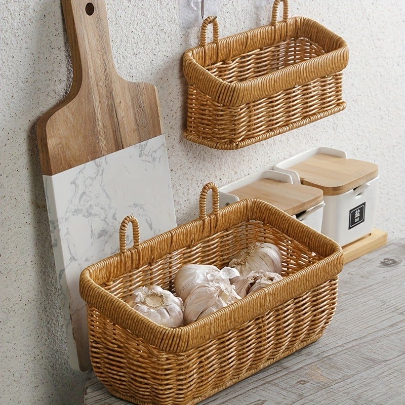 Egg, Ginger, and Garlic Storage Box, Rattan-Look Storage Basket, Garlic Bulb and Fruit Basket, Ke Ginger Wall-Mounted Hanging Basket, Kitchen Green Onion Woven Basket, Non-Food Contact - Image 3