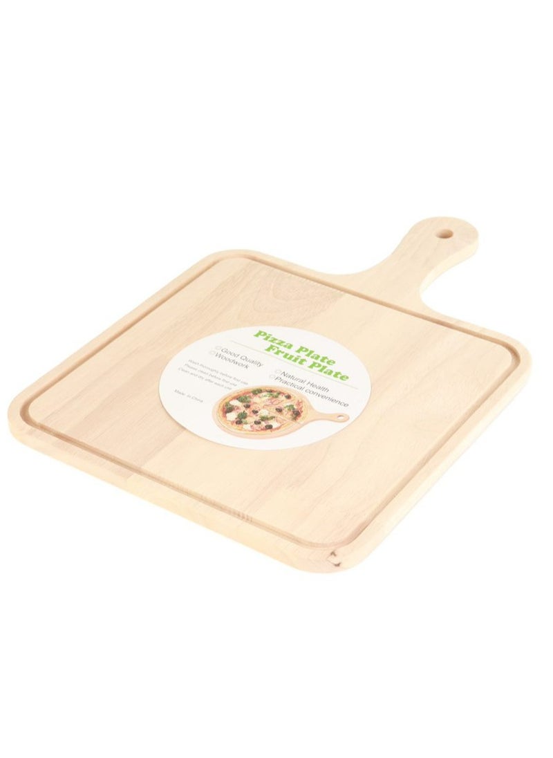 HOMEVEO - Pizza serving tray with a rectangular wooden design, beige - Image 1