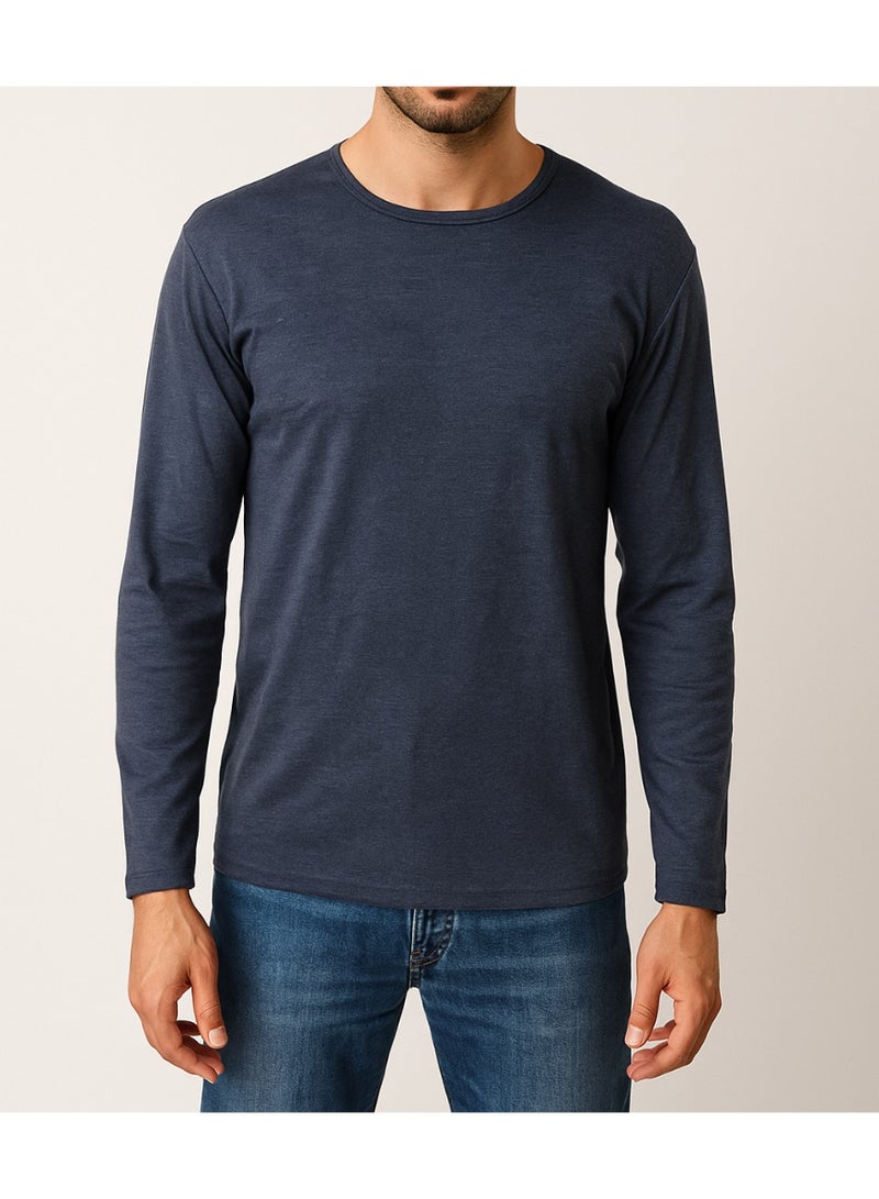Mens Round Neck Long Sleeve Solid Undershirt-Men's Long Sleeve Crew Neck T-Shirt - Image 1