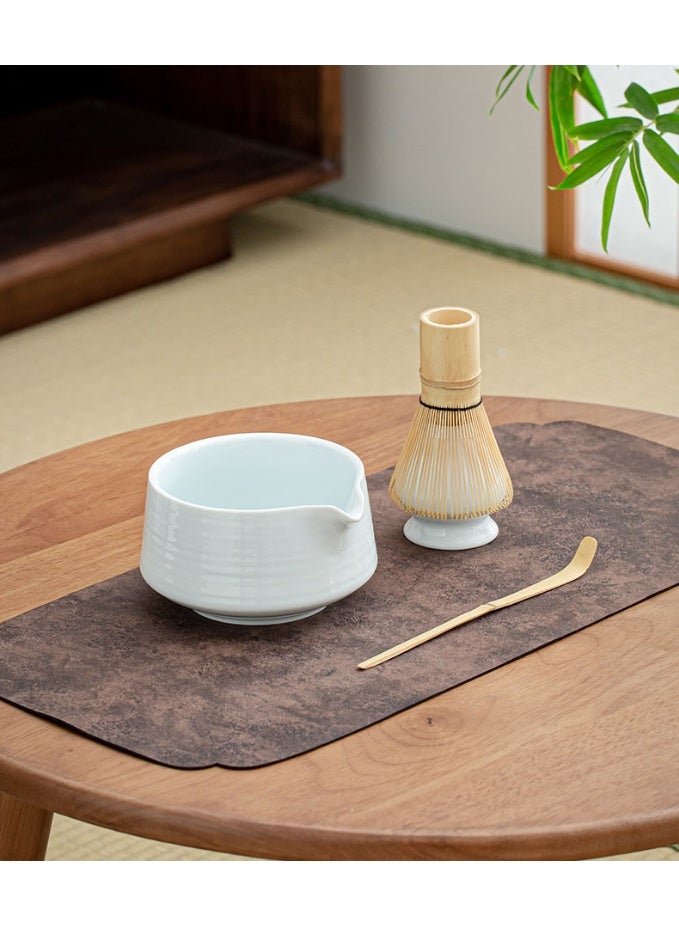 نهر قو مجموعة مكونة من 4 قطع من خفاقة الماتشا تتضمن وعاء الماتشا، خفاقة من الخيزران، حامل خفاقة من السيراميك، مغرفة، مجموعة أدوات الماتشا التقليدية لحفل شاي الماتشا (أبيض) - Image 2