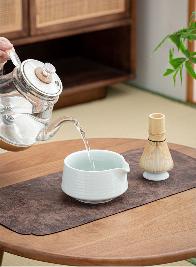 نهر قو مجموعة مكونة من 4 قطع من خفاقة الماتشا تتضمن وعاء الماتشا، خفاقة من الخيزران، حامل خفاقة من السيراميك، مغرفة، مجموعة أدوات الماتشا التقليدية لحفل شاي الماتشا (أبيض) - Image 4