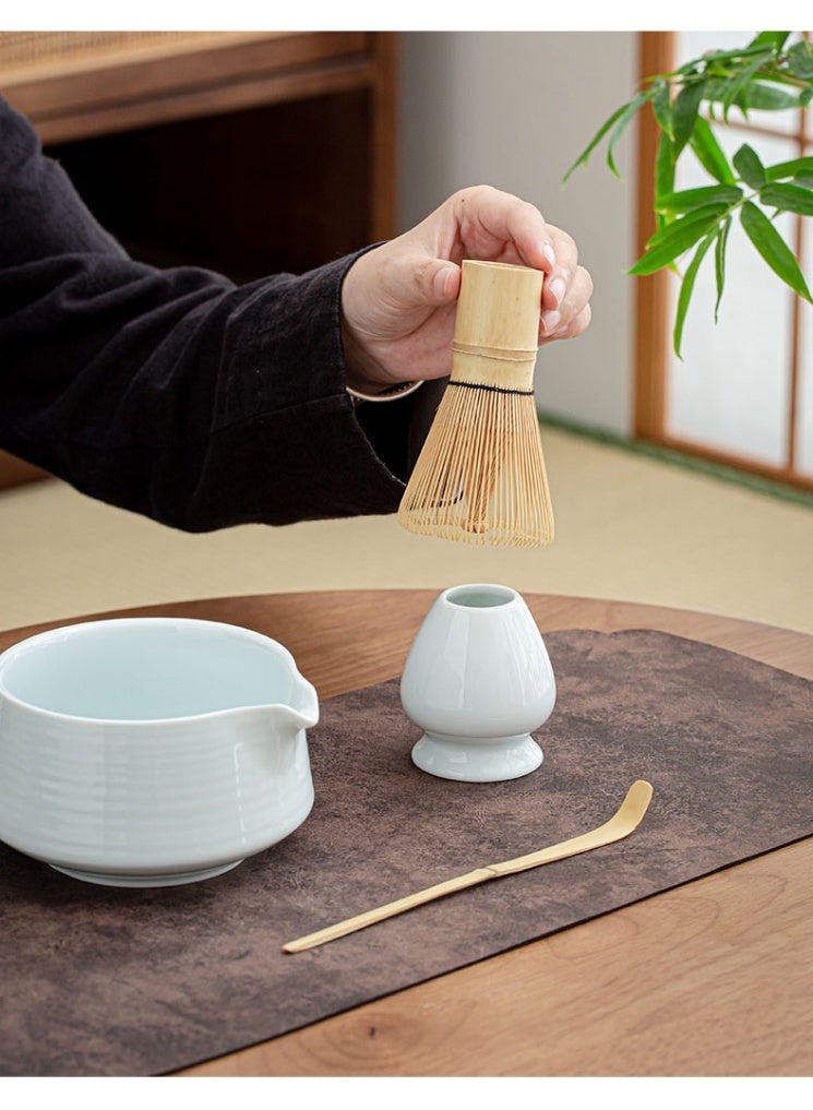 نهر قو مجموعة مكونة من 4 قطع من خفاقة الماتشا تتضمن وعاء الماتشا، خفاقة من الخيزران، حامل خفاقة من السيراميك، مغرفة، مجموعة أدوات الماتشا التقليدية لحفل شاي الماتشا (أبيض) - Image 3