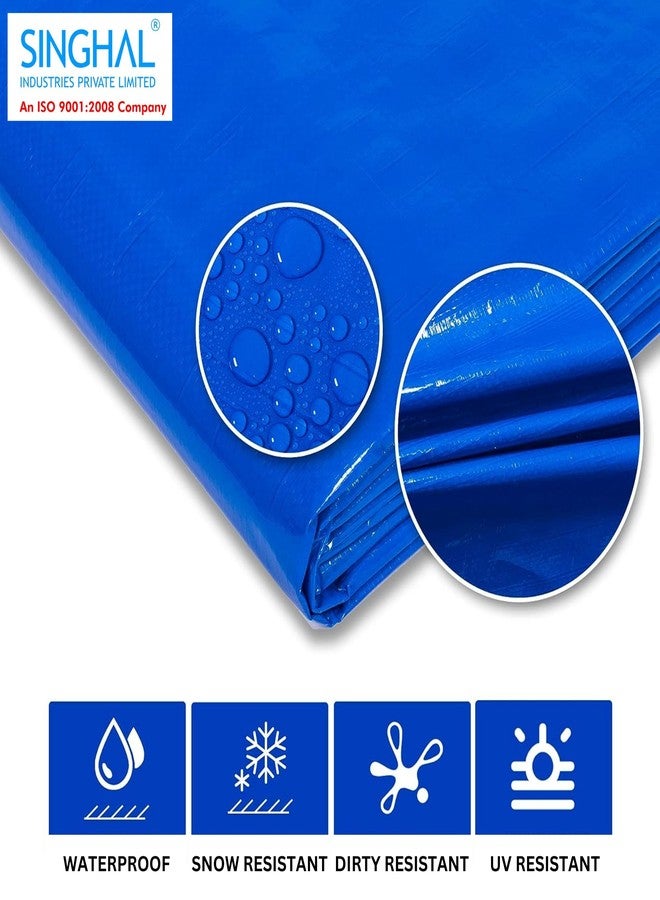 Singhal HDPE Blue Tarpaulin Sheet 16x24ft, Tirpal Tadpatri Tharpai Thadika, Reinforced Eyelets, UV Resistant, 100% Pure Virgin 170 GSM Heavy Duty Waterproof - Image 2