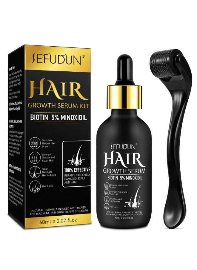Sefudun 5% Minoxidil Growth Solution for use with Derma Roller for Hair Growth for Men and Women, Natural Hair Regrowth Treatment for Hair Loss Thinning Hair, Makes Hair Thicker and Healthier 60ml - Image 1