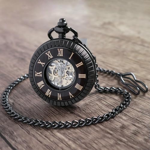 VIGOROSO Mens HandWind Mechanical Pocket for Men Women Watch Vintage Steampunk Hollow Design with Chain and Box - Image 3