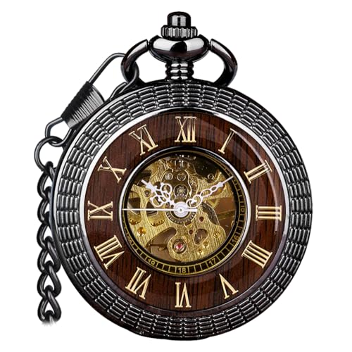 VIGOROSO Mens HandWind Mechanical Pocket for Men Women Watch Vintage Steampunk Hollow Design with Chain and Box - Image 1