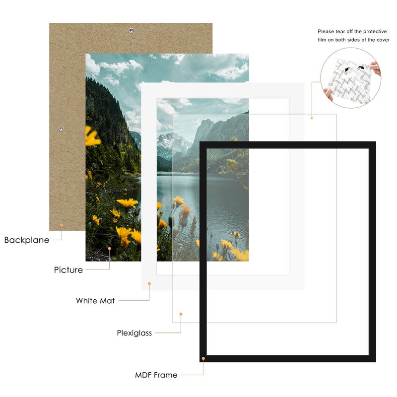 Picrit 22x28 Frame 3 Pack, Black Poster Frame, Display Poster 18 x 24 with Mat or 22 x 28 without Mat for Horizontal or Vertical Wall Mounting - Image 5