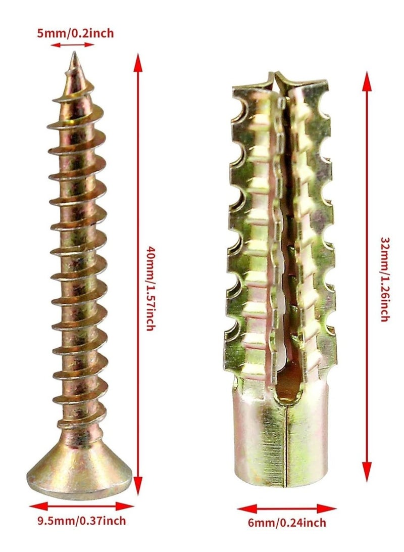 SYOSI 25PCs Self Tapping Screws and Ribbed Anchors Assortment Screws Kit, Galvanized Surface, Screws Assortment Steel Self Drilling Drywall Anchors Wall Plugs Set for Hollow Wall Hanging or Blinds, 6x32mm - Image 2