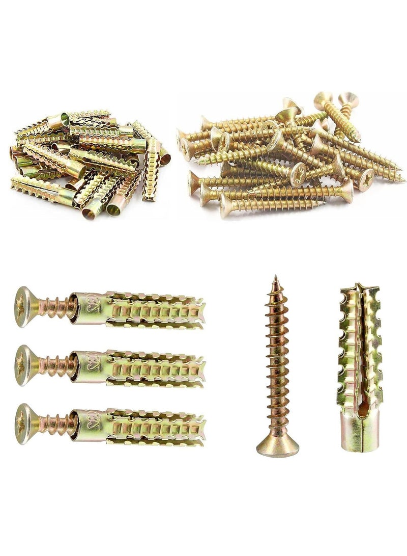 SYOSI 25PCs Self Tapping Screws and Ribbed Anchors Assortment Screws Kit, Galvanized Surface, Screws Assortment Steel Self Drilling Drywall Anchors Wall Plugs Set for Hollow Wall Hanging or Blinds, 6x32mm - Image 1