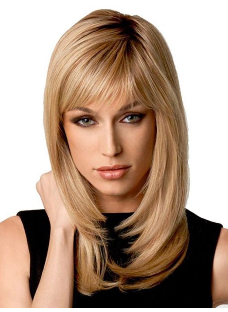 Auflaund Auflaund Natural Ombre Blonde Straight Wigs Long Bob Straight Blonde Hair Wig with Side Bangs for Women + Wig Cap 21 Inch 