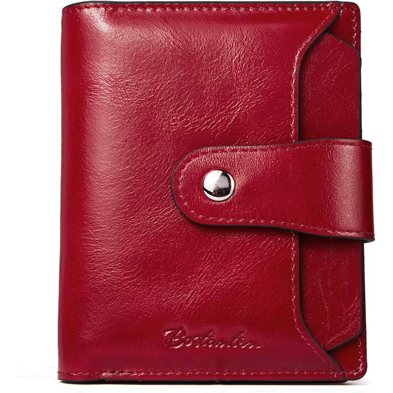 Bostanten Women Leather Wallet RFID Blocking Small Bifold Zipper Pocket Wallet Card Case Purse with ID Window Red - Image 1