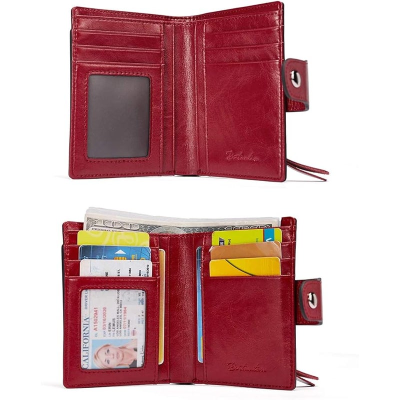 Bostanten Women Leather Wallet RFID Blocking Small Bifold Zipper Pocket Wallet Card Case Purse with ID Window Red - Image 4