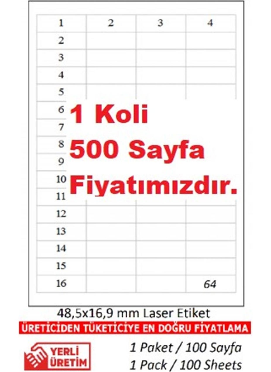 A1 - Label Laser Label KJ 2564 500 A4 Page Laser Label 48 5 x 16 9 mm Size 64 Labels on 1 A4 Page - Image 1