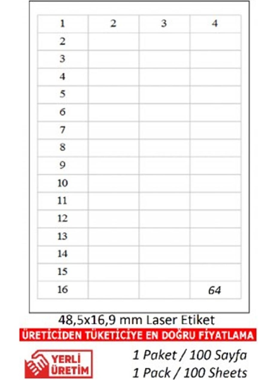 A1 - Label Laser Label KJ 2564 500 A4 Page Laser Label 48 5 x 16 9 mm Size 64 Labels on 1 A4 Page - Image 1