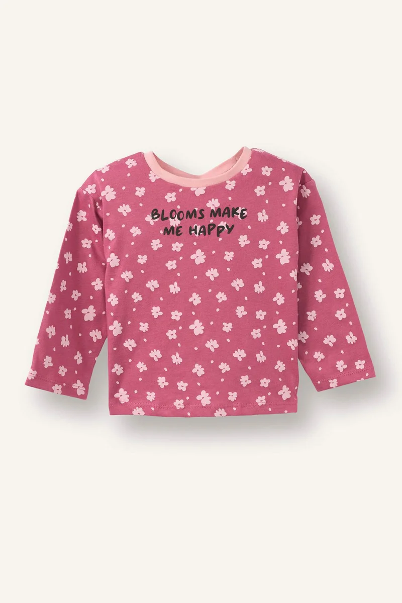 ديفاكتو Baby Girl Regular Fit Crew Neck Floral Cotton T-Shirt