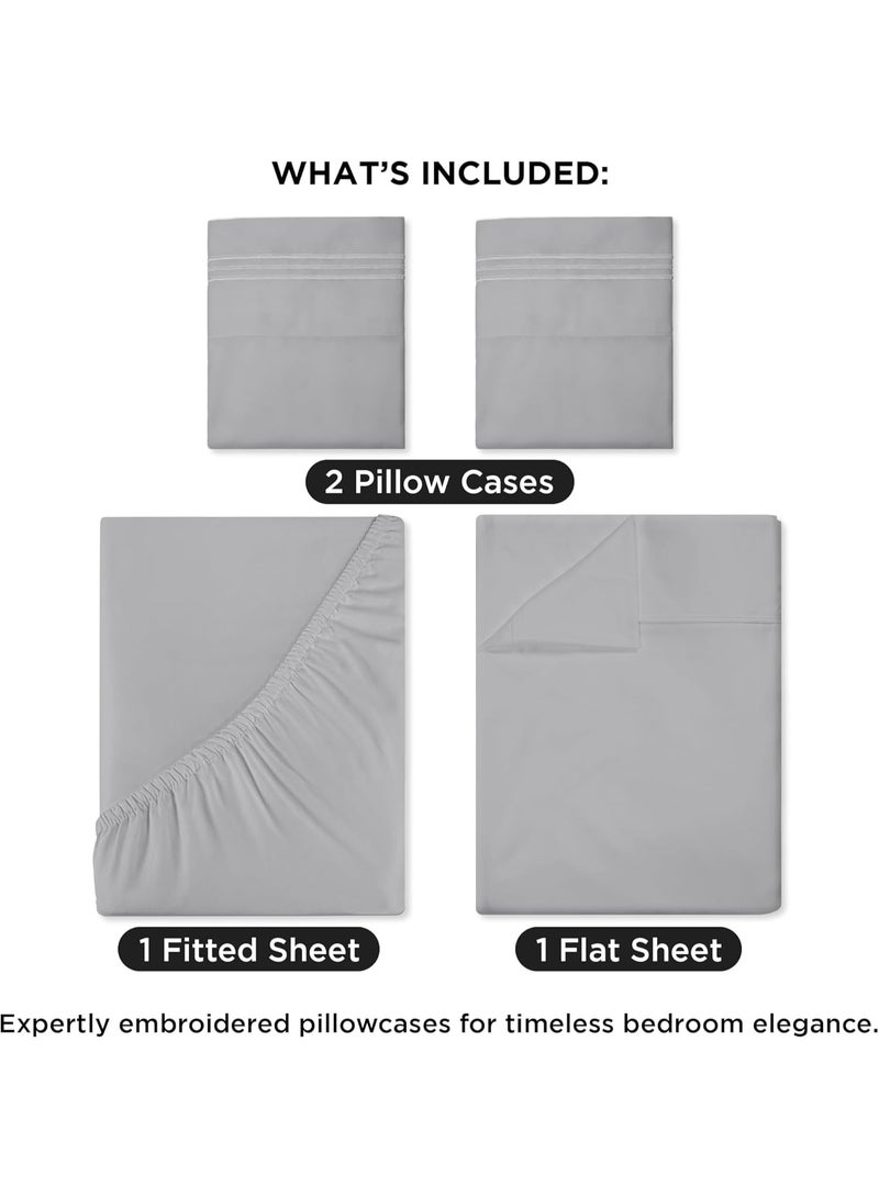 ROYALE LINENS 4 Piece Queen Sheets Set - Soft Brushed 1800 Microfiber Bedding - 1 Fitted and 1 Flat Sheet, 2 Pillow Cases - Wrinkle Free & Fade Resistant - Hotel Luxury Bed Sheets Set (Silver, Queen)