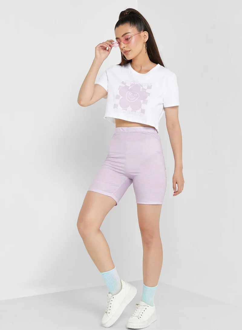Ginger Colourblock Graphic Cropped Tee & Shorts Set