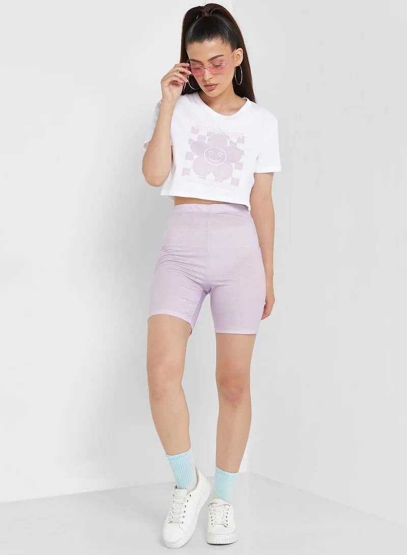 Ginger Colourblock Graphic Cropped Tee & Shorts Set