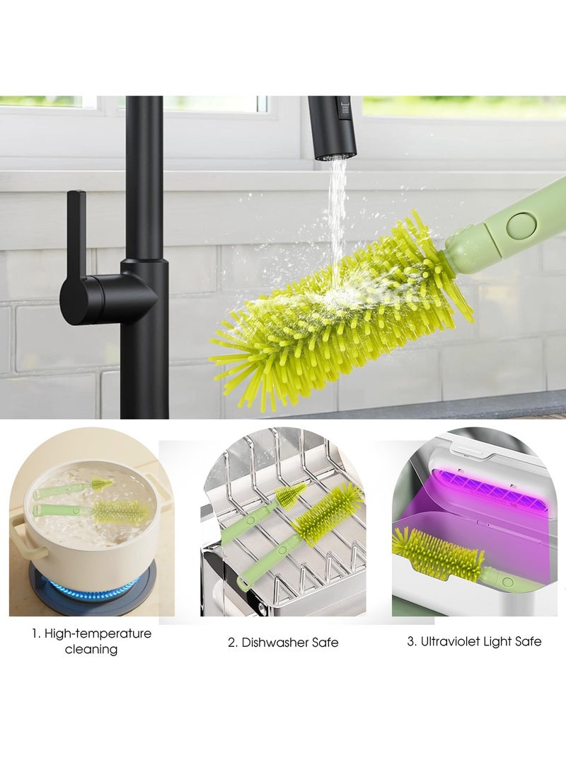 Mr. Penda Portable Baby Bottle Brush Set - 7 in 1 Baby Bottle Cleaner Kit, Baby Travel Essential Bottle Washing Kit with Silicone Bottle Brush, Nipple Brush, Straw Brush, Drying Rack for Home and Travel (Green Bear) - Image 4