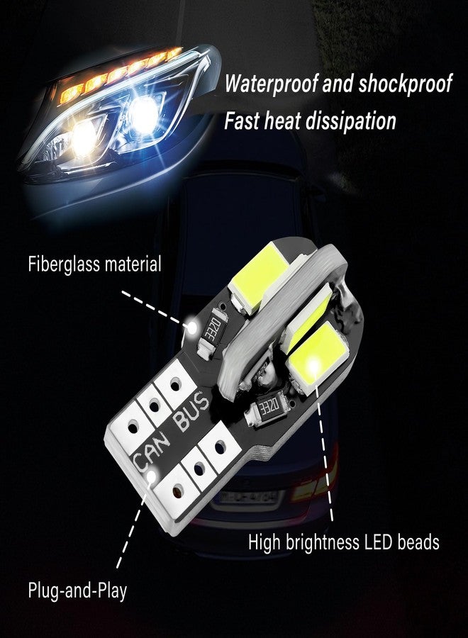 Stacool مجموعة مصابيح داخلية للسيارة من ستاكول، 10 قطع، مصابيح LED فائقة السطوع T10 بجهد 12 فولت، مناسبة لمصابيح الخرائط، ومصابيح القراءة، ومصابيح لوحة الترخيص، مصابيح LED عالمية 5630 8SMD، ملحقات سيارات لمعظم السيارات (أبيض) - Image 4