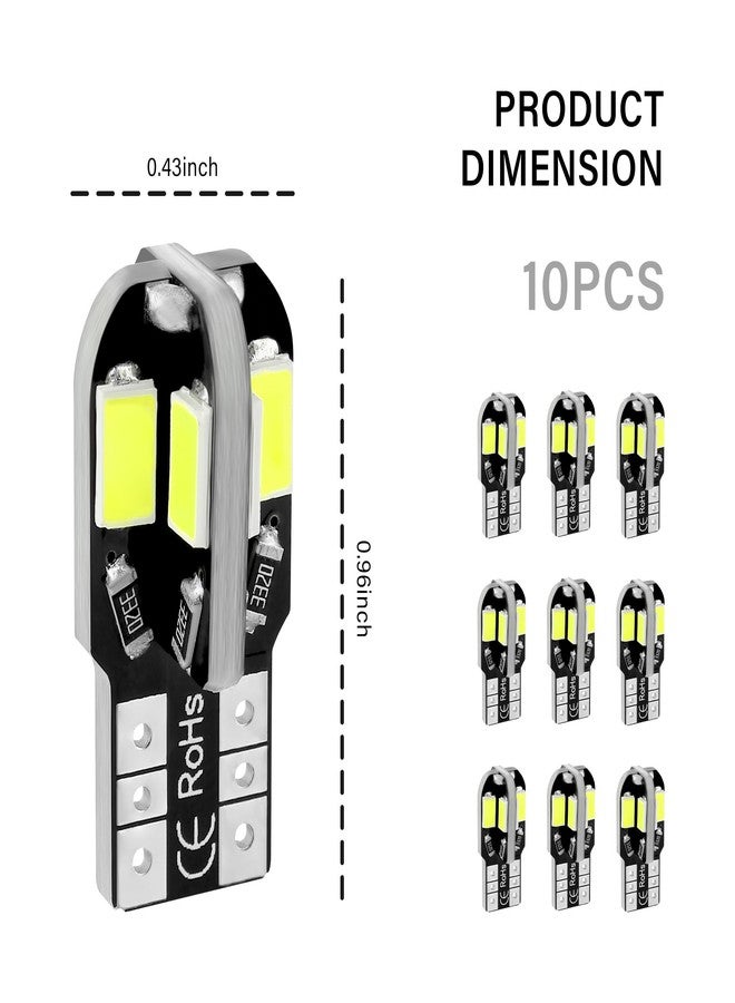 Stacool مجموعة مصابيح داخلية للسيارة من ستاكول، 10 قطع، مصابيح LED فائقة السطوع T10 بجهد 12 فولت، مناسبة لمصابيح الخرائط، ومصابيح القراءة، ومصابيح لوحة الترخيص، مصابيح LED عالمية 5630 8SMD، ملحقات سيارات لمعظم السيارات (أبيض) - Image 2