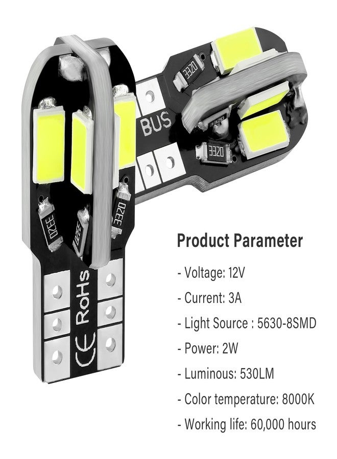 Stacool مجموعة مصابيح داخلية للسيارة من ستاكول، 10 قطع، مصابيح LED فائقة السطوع T10 بجهد 12 فولت، مناسبة لمصابيح الخرائط، ومصابيح القراءة، ومصابيح لوحة الترخيص، مصابيح LED عالمية 5630 8SMD، ملحقات سيارات لمعظم السيارات (أبيض) - Image 5