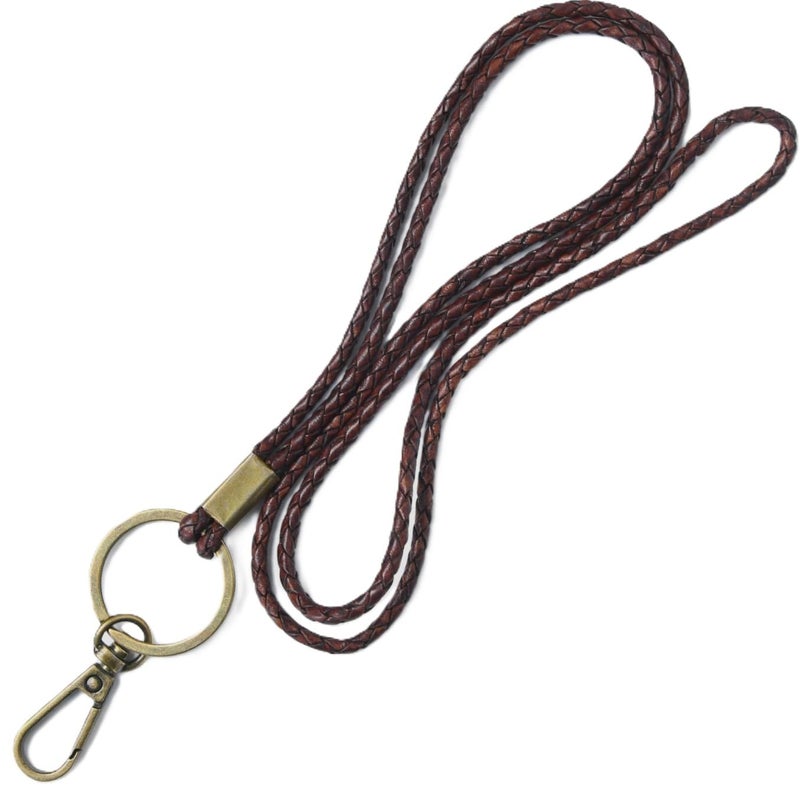 GENIQUE leather lanyards for id badges, leather lanyards for key, 21 inch length leather neck lanyard for id badges, keys, flash drive, camera, cellphone (Antique Brown Distressed) - Image 1