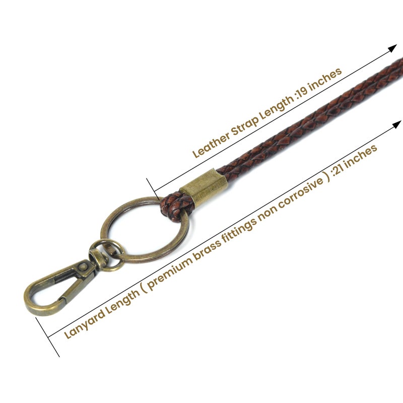 GENIQUE leather lanyards for id badges, leather lanyards for key, 21 inch length leather neck lanyard for id badges, keys, flash drive, camera, cellphone (Antique Brown Distressed) - Image 2