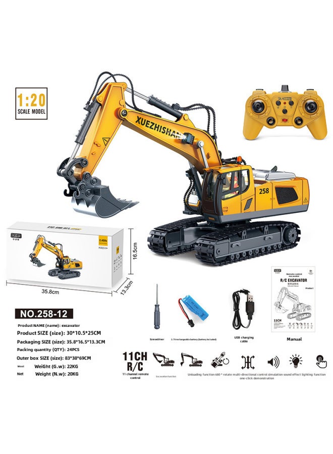 Large 2.4g Alloy Remote Control Excavator Self-dumping Truck Toy Engineering Tank Plaything Bulldozer-Color:258-12 Plastic 11-way Excavator  - Image 1