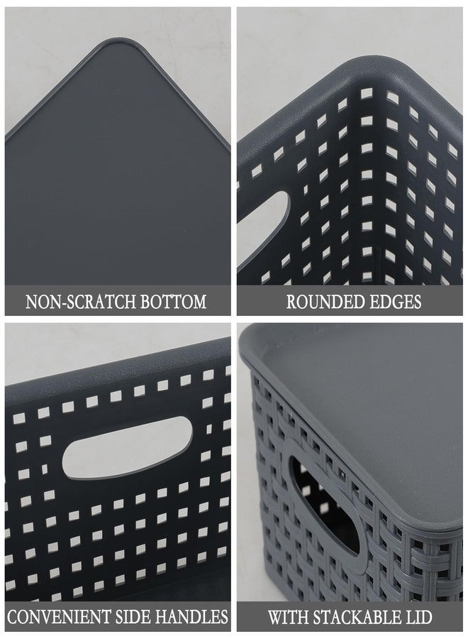 Callyne 6-Pack Plastic Storage Bin with Lid, Weave Plastic Storage Basket, Gray - Image 3