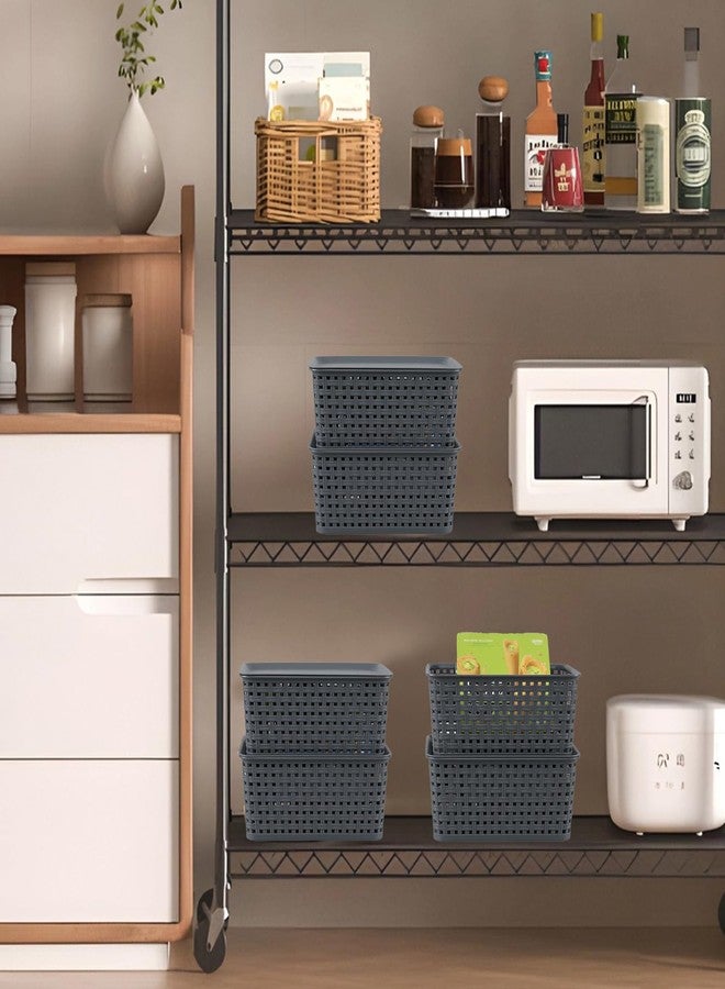 Callyne 6-Pack Plastic Storage Bin with Lid, Weave Plastic Storage Basket, Gray - Image 4