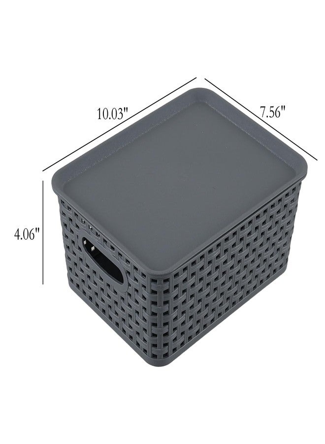 Callyne 6-Pack Plastic Storage Bin with Lid, Weave Plastic Storage Basket, Gray - Image 2